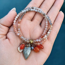 multicolor Moonstone 3 Strand Heart Stretch Bracelet