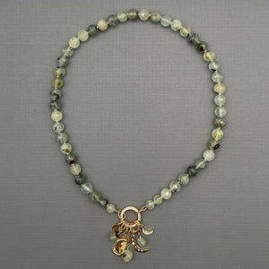 Prehnite Moon Silk Knotted Charm Necklace