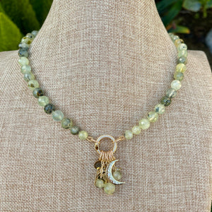 Prehnite Moon Silk Knotted Charm Necklace