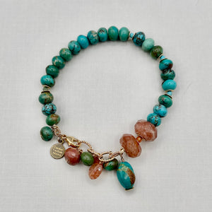 Turquoise and Sunstone Gold Filled Bracelet