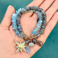 2-Row Aquamarine and Labradorite Star Bracelet