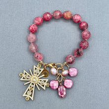 Rhodonite In Quartz Cross Bracelet