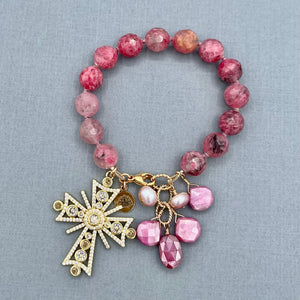 Rhodonite In Quartz Cross Bracelet