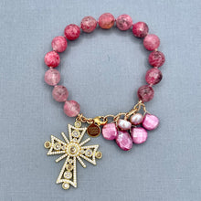 Rhodonite In Quartz Cross Bracelet