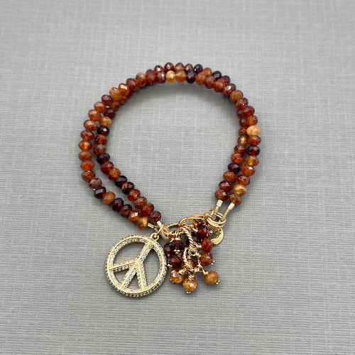 Hessonite Gold Filled Bracelet with Gold Plated Peace Charm