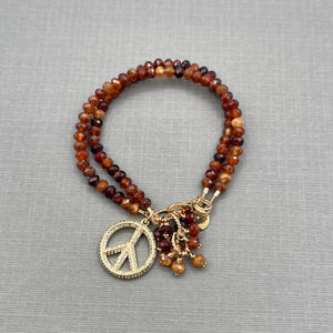 Hessonite Gold Filled Bracelet with Gold Plated Peace Charm