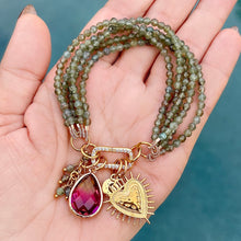 Green Apatite 5 Strand Heart Bracelet
