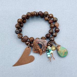 Bronzite and Turquoise Knotted Wrap Bracelet