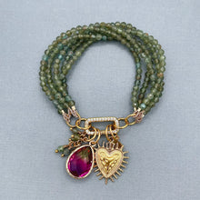 Green Apatite 5 Strand Heart Bracelet