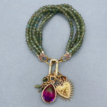 Green Apatite 5 Strand Heart Bracelet