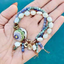 Paisley Moonstone, Tanzanite and Green Aventurine Knotted Bracelet