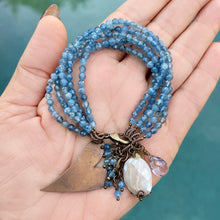 Aquamarine A+ 5 Strand Heart Charm Bracelet