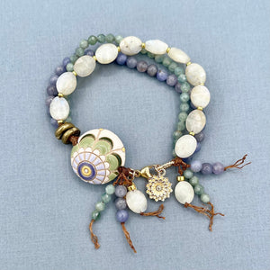 Paisley Moonstone, Tanzanite and Green Aventurine Knotted Bracelet