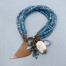 Aquamarine A+ 5 Strand Heart Charm Bracelet