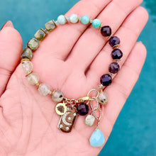 Prehnite, Green Garnet, Amazonite and Iolite Bracelet