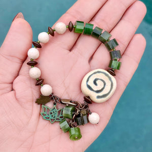 Nephrite Jade & Fossil Jasper Swirl Bracelet