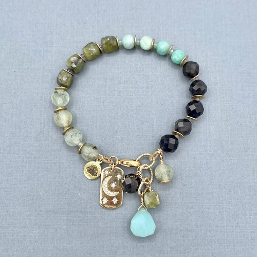 Prehnite, Green Garnet, Amazonite and Iolite Bracelet