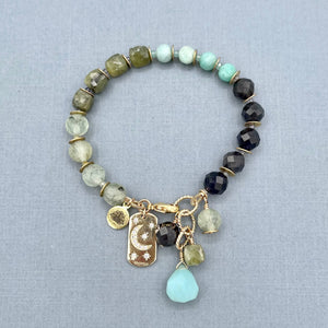 Prehnite, Green Garnet, Amazonite and Iolite Bracelet