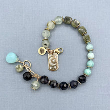Prehnite, Green Garnet, Amazonite and Iolite Bracelet