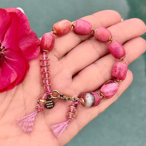 Pink Dyed Agate and Swarovski Crystal Bracelet