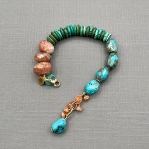 Hubei Turquoise and Sunstone Gold Filled Bracelet