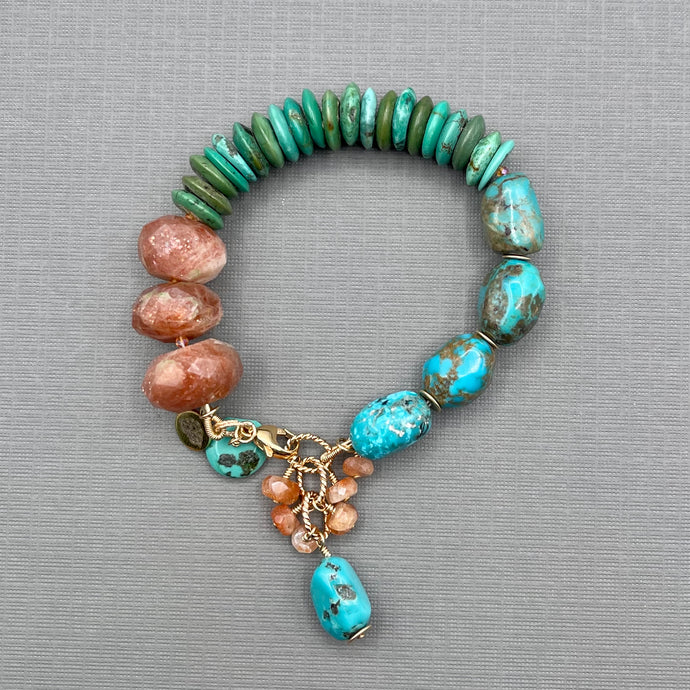 Hubei Turquoise and Sunstone Gold Filled Bracelet