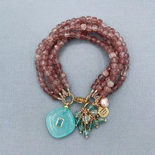 Strawberry Quartz and Blue Green Apatite Charm Bracelet
