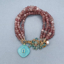 Strawberry Quartz and Blue Green Apatite Charm Bracelet