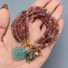 Strawberry Quartz and Blue Green Apatite Charm Bracelet