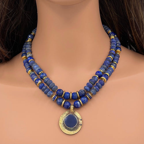 Lapis Lazuli 2 Row Kuchi Coin Necklace