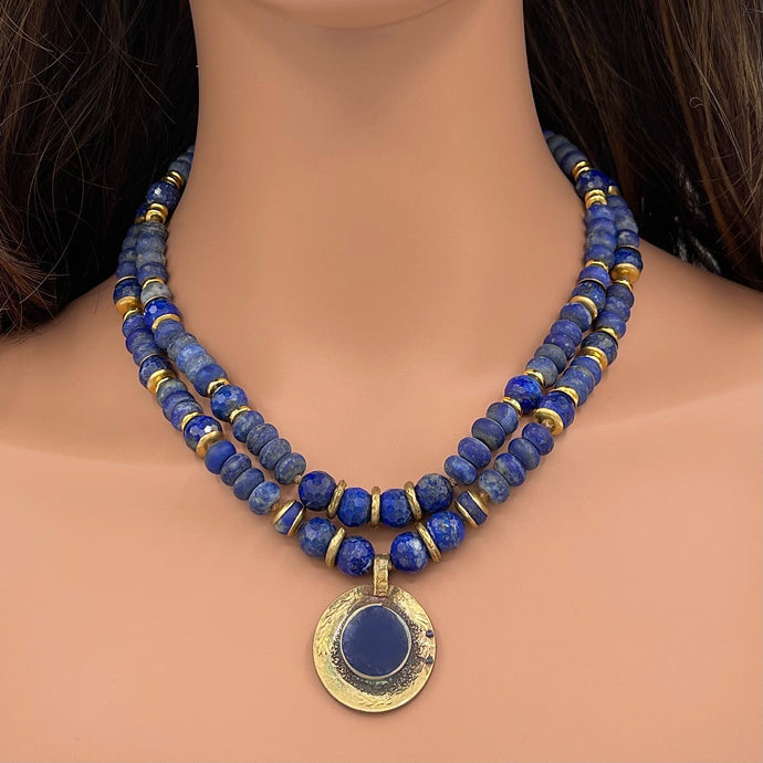 Lapis Lazuli 2 Row Kuchi Coin Necklace