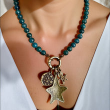 Teal Blue Apatite Star Charm Silk Knotted Necklace