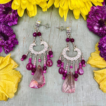 Quartz Crystal, Ruby and Agate Sterling Silver Chandelier Earrings